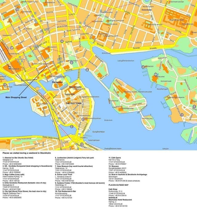 Mapa do centro da cidade de Estocolmo