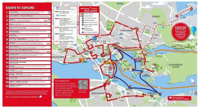 Mapa de excursões de ônibus Stockholm Hop On Hop Off
