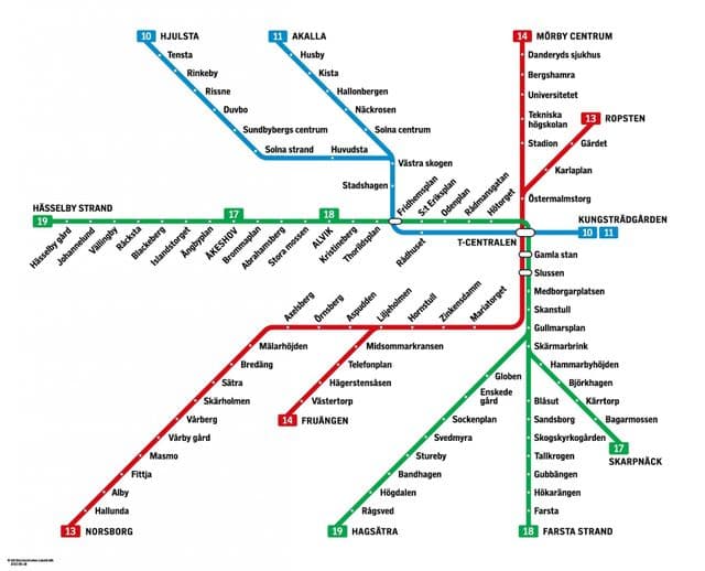 Mapa das estações do metrô de Estocolmo