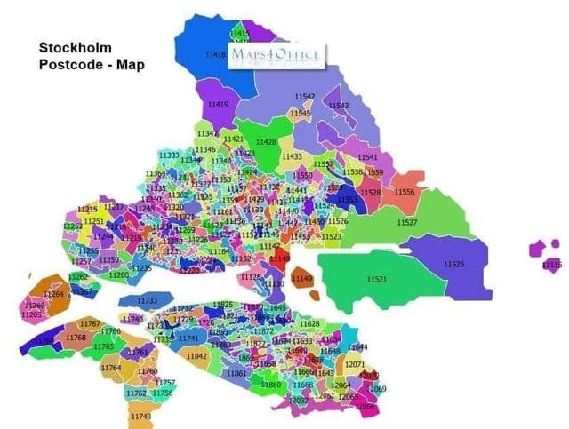 Mapa de códigos postais de Estocolmo