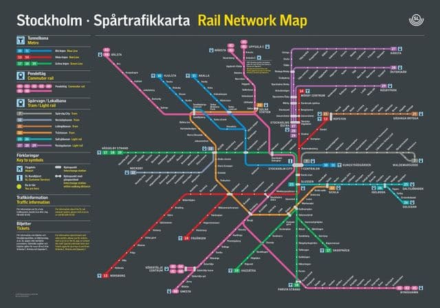 Mapa das estações de bonde de Estocolmo